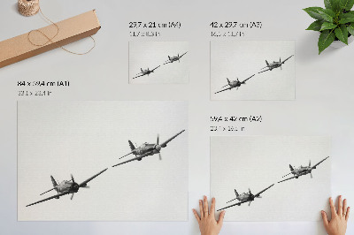Decorative canvas print Black and white historical aircraft in flight dynamics