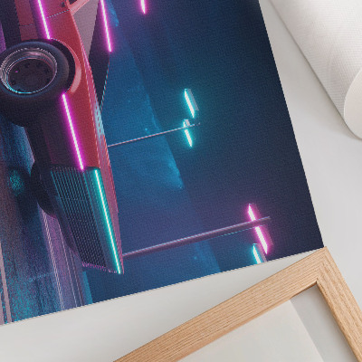 Poster Retro car in a neon urban setting