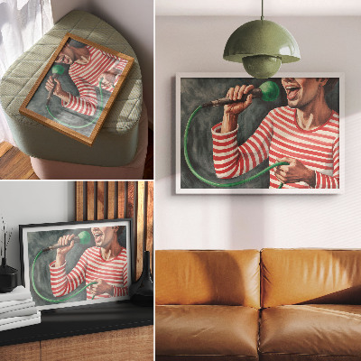Photo canvas Red striped shirt green microphone