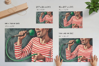 Photo canvas Red striped shirt green microphone