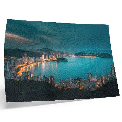 Decorative canvas print night view of the city over the water with luminous skyscrapers