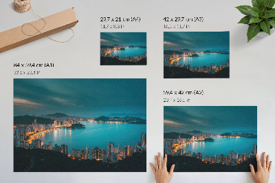Decorative canvas print Night view of the city over the water, luminous skyscrapers