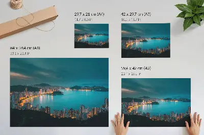 Decorative canvas print night view of the city over the water with luminous skyscrapers