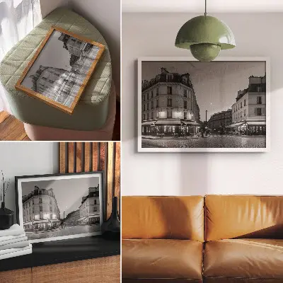 Photo canvas black and white night cityscape with cafes