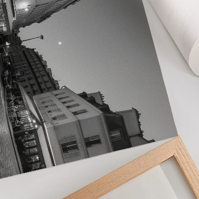 Photo canvas Black and white buildings cafes night elegance