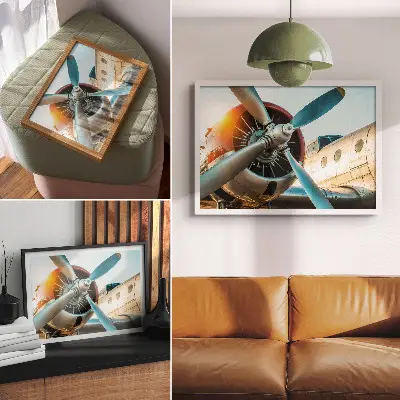 Decorative canvas print featuring an airplane engine representing technology and modernity