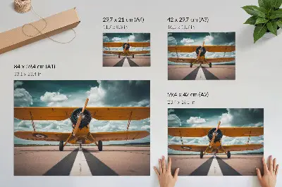 Decorative canvas print airplane on runway under a dynamic sky