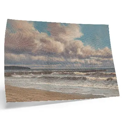 Decorative canvas print calm sea with pastel clouds on the beach