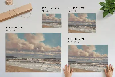 Decorative canvas print calm sea with pastel clouds on the beach
