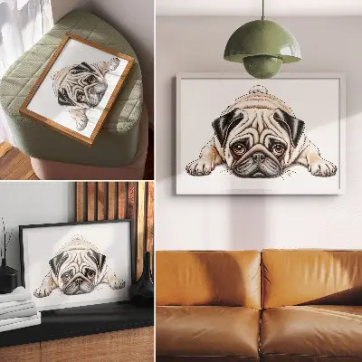 Dog illustration poster with cozy warm colors and detailed artwork