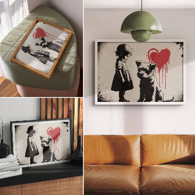 Decorative canvas print Monochrome girl dog heart