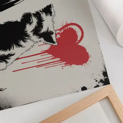 Decorative canvas print monochrome girl with a dog and heart