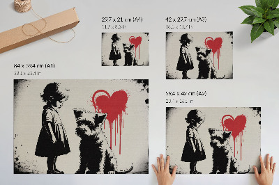 Decorative canvas print Monochrome girl dog heart
