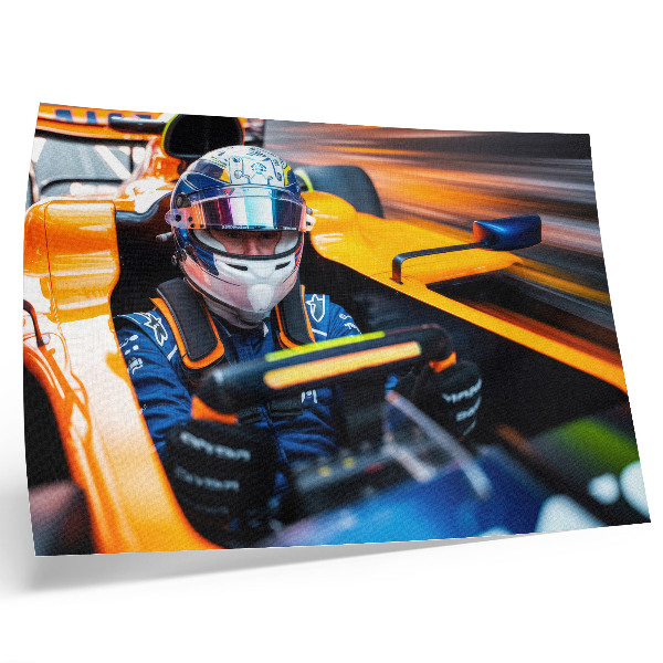 Decorative canvas print A driver in a racing car full of speed and energy