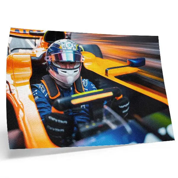 Decorative canvas print a racing car in motion with speed and energy