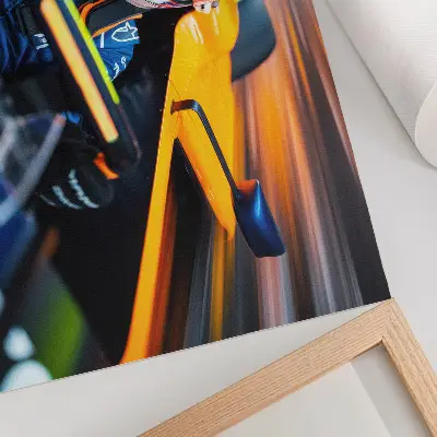 Decorative canvas print a racing car in motion with speed and energy