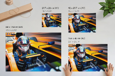 Decorative canvas print A driver in a racing car full of speed and energy