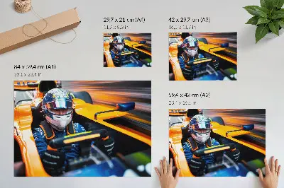 Decorative canvas print a racing car in motion with speed and energy