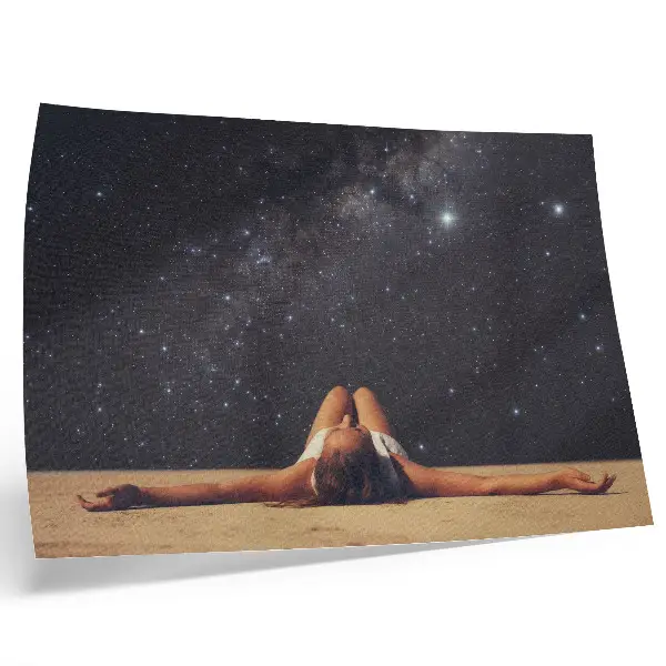Decorative canvas print a figure under a surreal starry sky