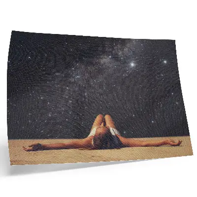 Decorative canvas print a figure under a surreal starry sky