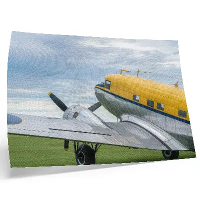 Decorative canvas print stylish classic plane in yellow gray and blue