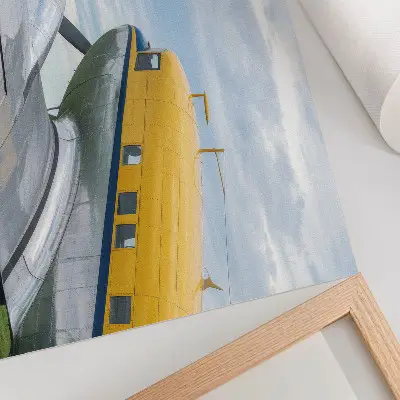 Decorative canvas print stylish classic plane in yellow gray and blue