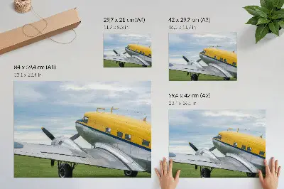 Decorative canvas print stylish classic plane in yellow gray and blue