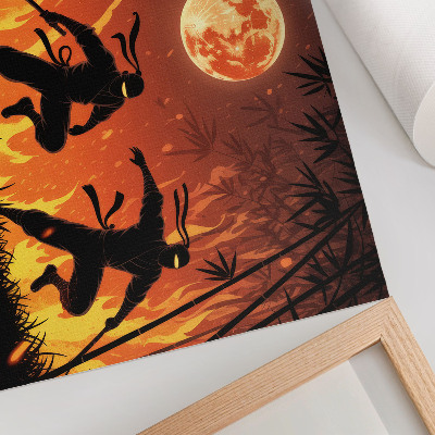 Photo canvas Energetic night scene with ninjas and flames