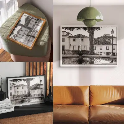 Photo canvas black and white fountain with classic castle buildings