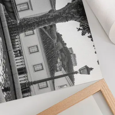 Photo canvas black and white fountain with classic castle buildings