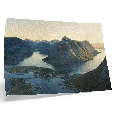 Decorative canvas print fjords, mountains, and water at sunset featuring a harmony of nature