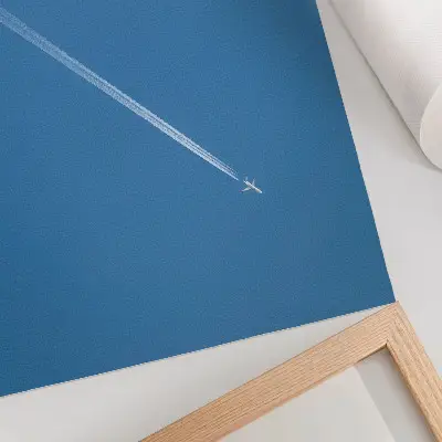 Poster airplane in the sky with a dynamic blue atmosphere