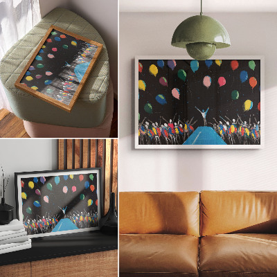 Decorative canvas print Colorful balloons contrasting with the black sky