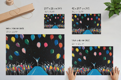 Decorative canvas print Colorful balloons contrasting with the black sky
