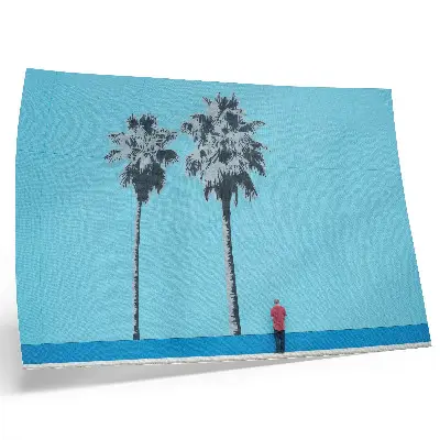 Decorative canvas print two palm trees mural in contrasting colors