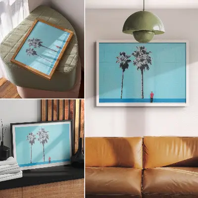 Decorative canvas print two palm trees mural in contrasting colors