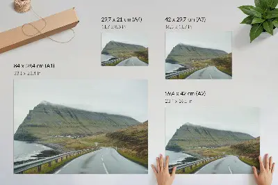 Mountain road poster mysterious fog in space design