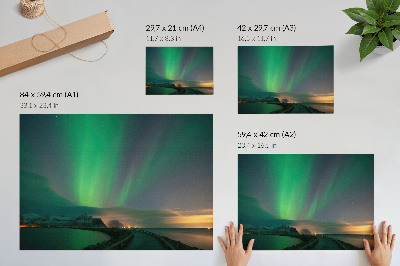 Decorative canvas print Aurora Borealis over a cold mountain landscape
