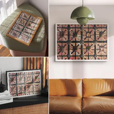 Photo canvas with geometric layout in neutral colors of the city