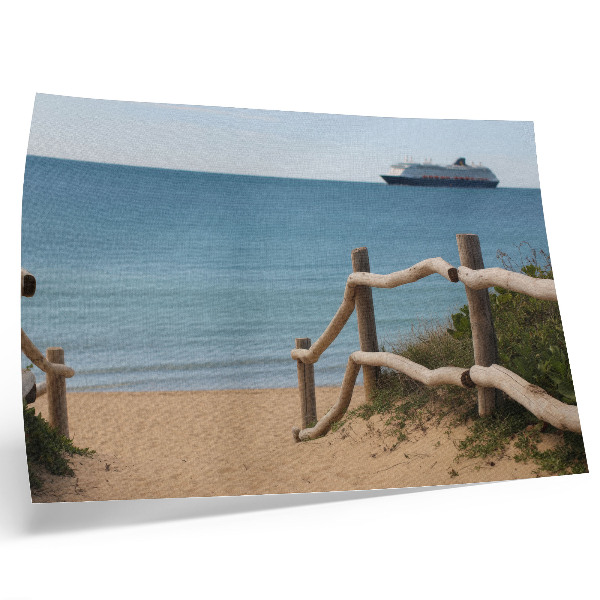 Decorative canvas print Beach ship sea wooden railings sand