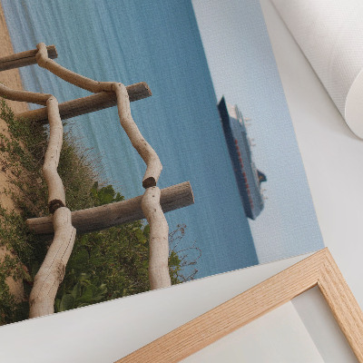 Decorative canvas print Beach ship sea wooden railings sand