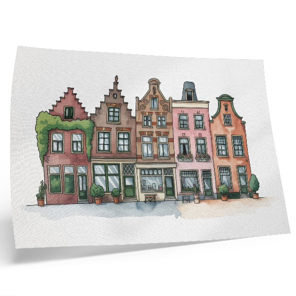 Decorative canvas print Picturesque tenement houses in pastel colors and an illustrative style