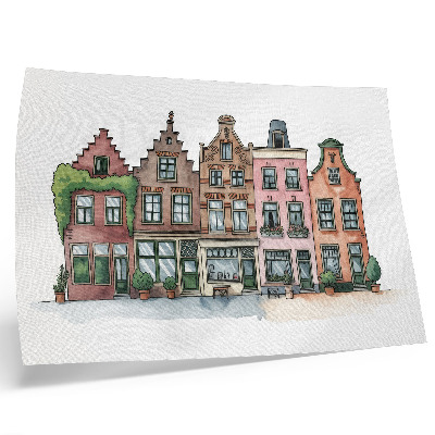Decorative canvas print Picturesque tenement houses in pastel colors and an illustrative style