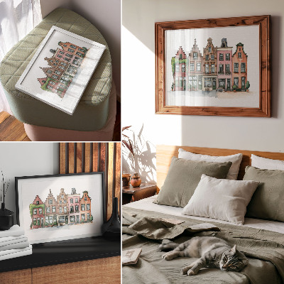 Decorative canvas print Picturesque tenement houses in pastel colors and an illustrative style