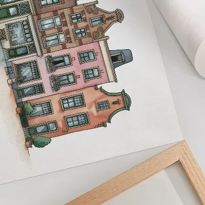 Decorative canvas print picturesque tenement houses in pastel colors with an illustrative style