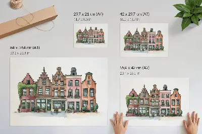 Decorative canvas print picturesque tenement houses in pastel colors with an illustrative style