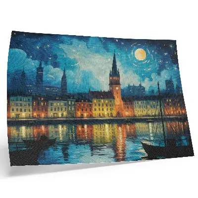 Poster night city reflections with glowing water lamp