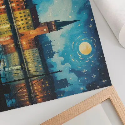 Poster night city reflections with glowing water lamp