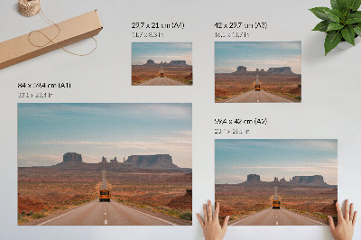 Decorative canvas print A straight road, monumental mountains, warm colors