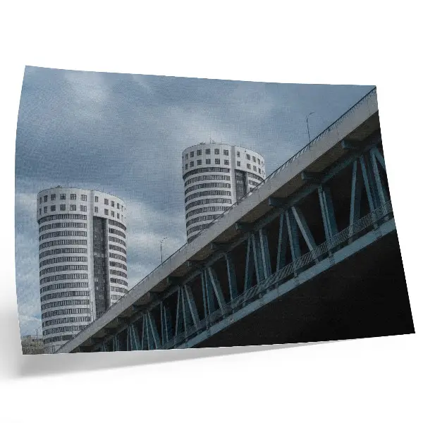 Poster bridge and skyscrapers with modern symmetry and elegance